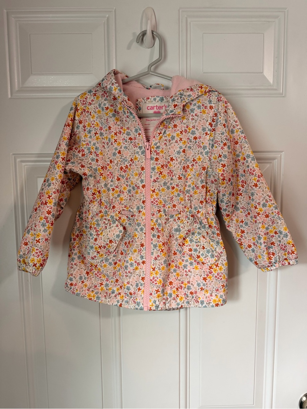 Carter's Pink Floral Hooded Rain Jacket with Multicolor Flowers